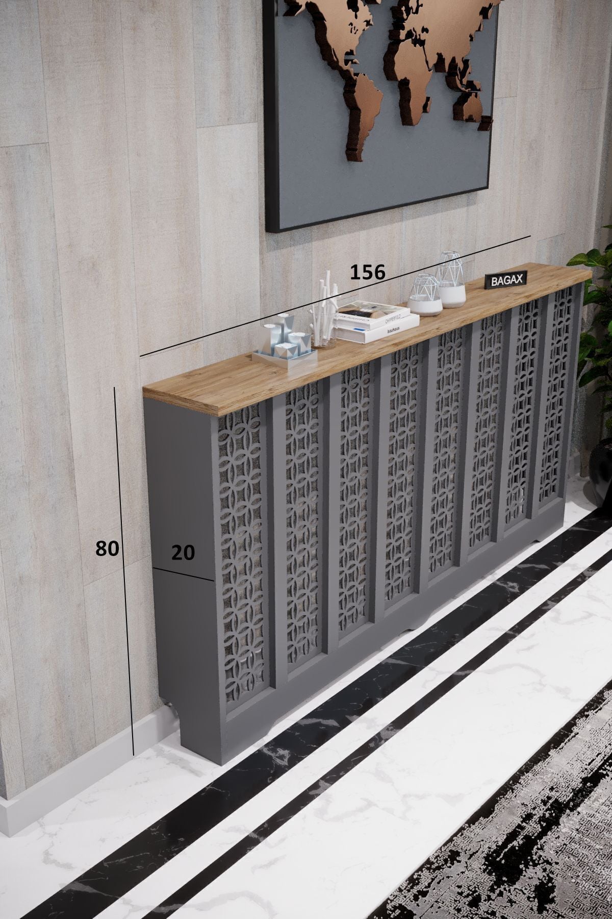 Bagax Ayasofya Model, Antrasit Üstü Çam Renk,iç Ölçü 156 Cm Dış Ölçü 160 Cm Petek Kaplama, Dresuar