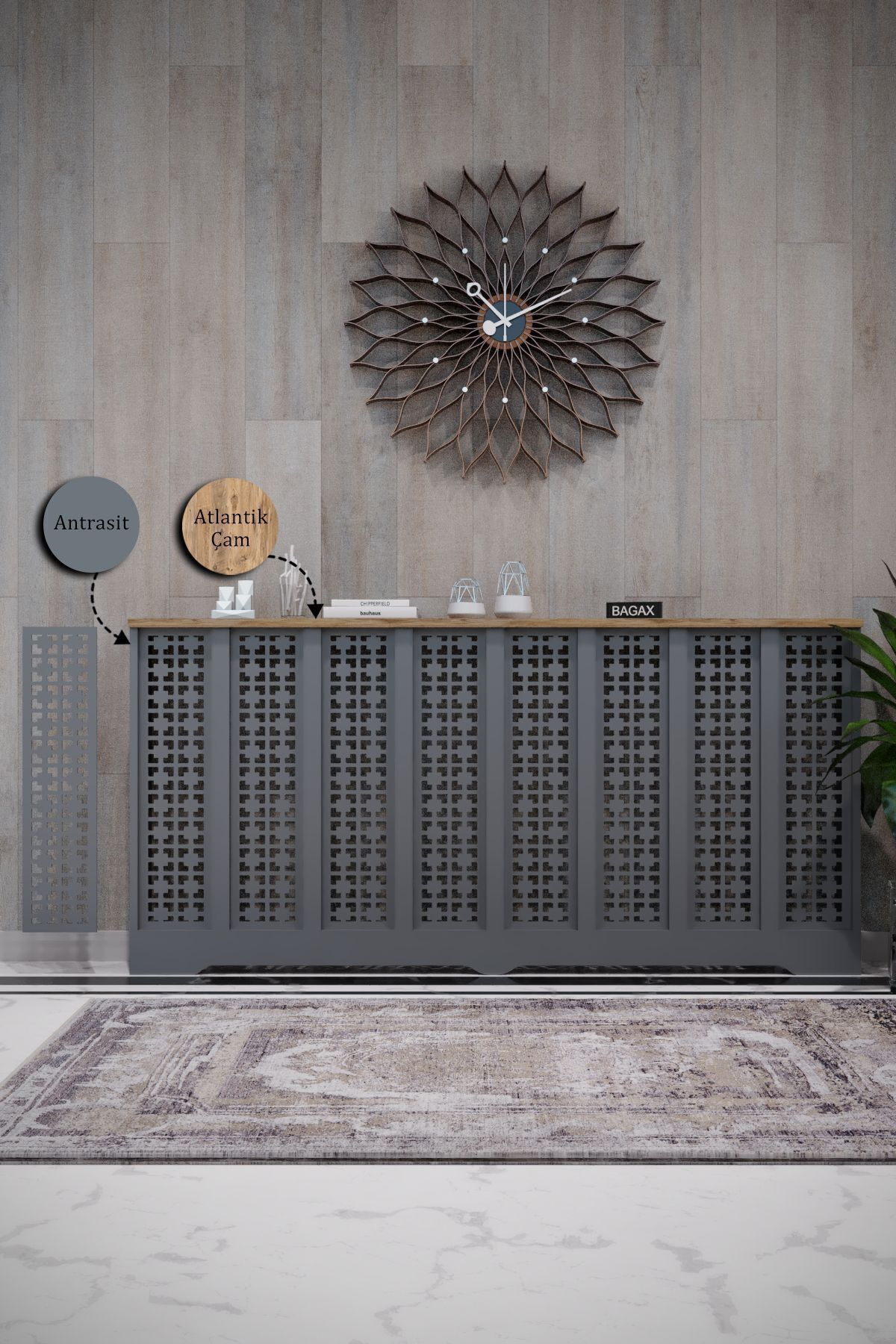 Bagax Truva Model, Antrasit Üstü Çam Renk,iç Ölçü 156 Cm Dış Ölçü 160 Cm Petek Kaplama, Dresuar