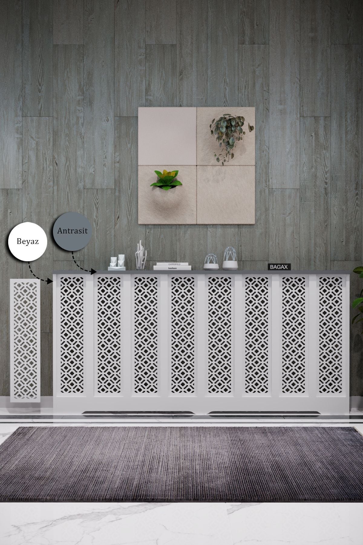 Bagax Pera Model, Beyaz Üstü Antrasit Renk,iç Ölçü 156 Cm Dış Ölçü 160 Cm Petek Kaplama, Dresuar