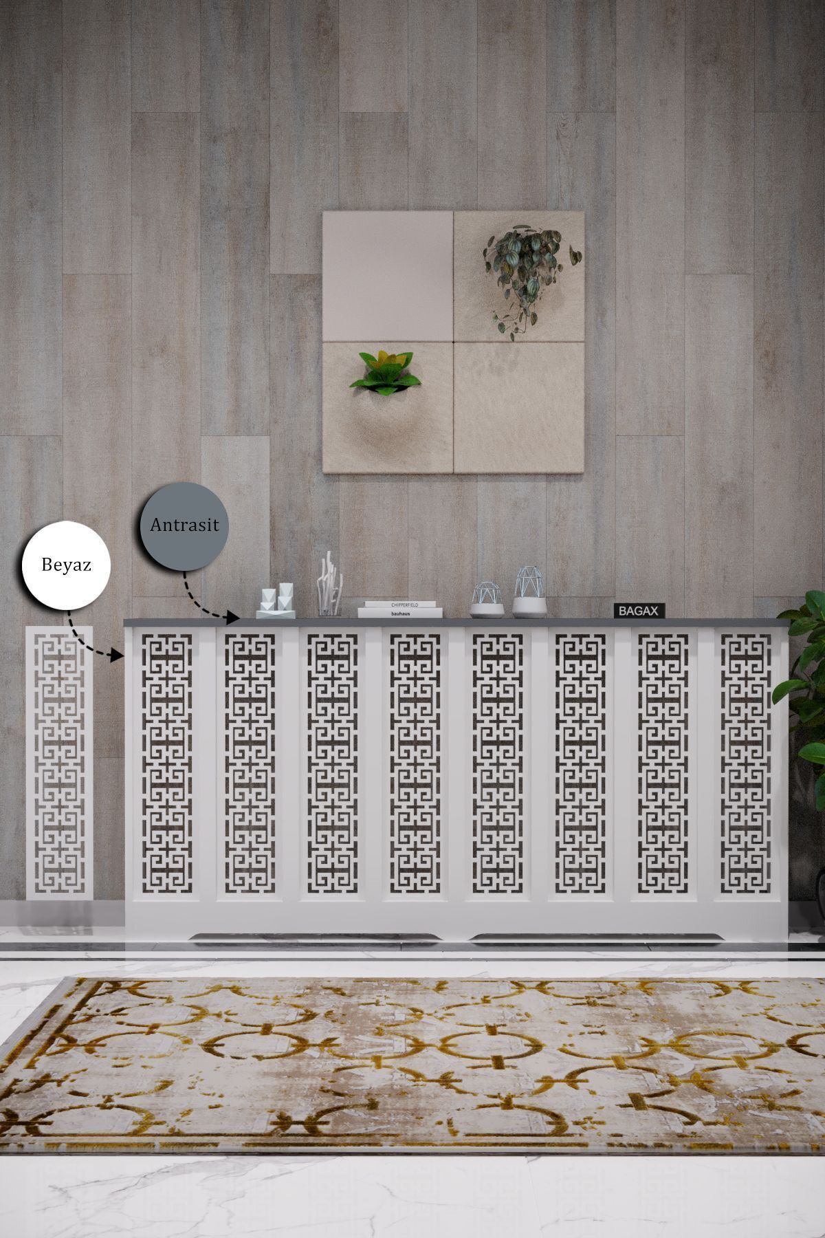 Bagax Karatay Model, Beyaz Üstü Antrasit Renk,iç Ölçü 156 Cm Dış Ölçü 160 Cm Petek Kaplama, Dresuar