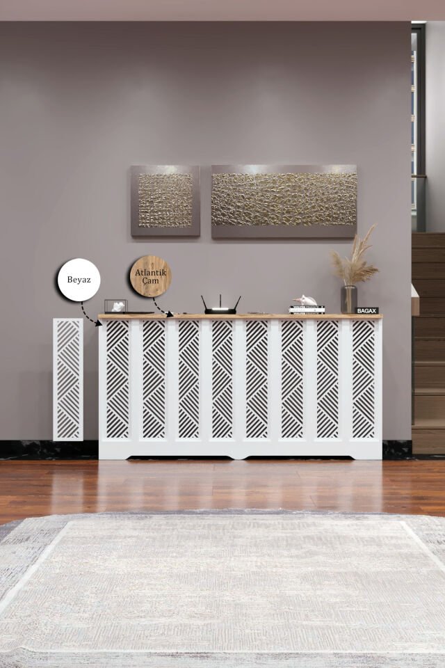 Bagax Petek Üstü Dekoratif Dresuar – Kalorifer Gizleme Antre Konsolu | Dar Alanlar İçin Modern ( iç 156 ) ( dış 160 cm ) D9