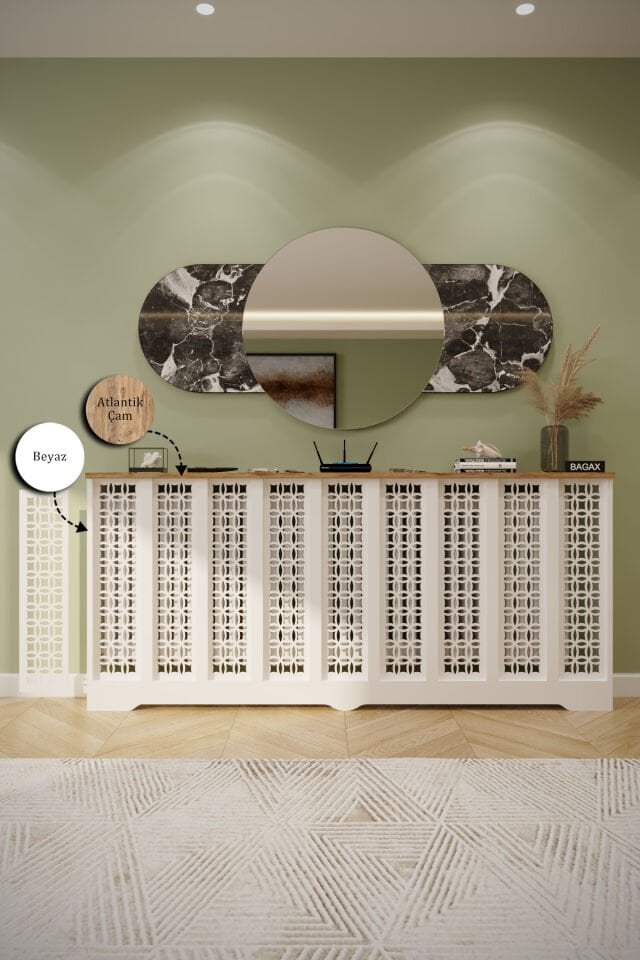 Bagax Petek Üstü Dekoratif Dresuar – Kalorifer Gizleme Antre Konsolu | Dar Alanlar İçin Modern ( iç 176 ) ( dış 180 cm ) D1