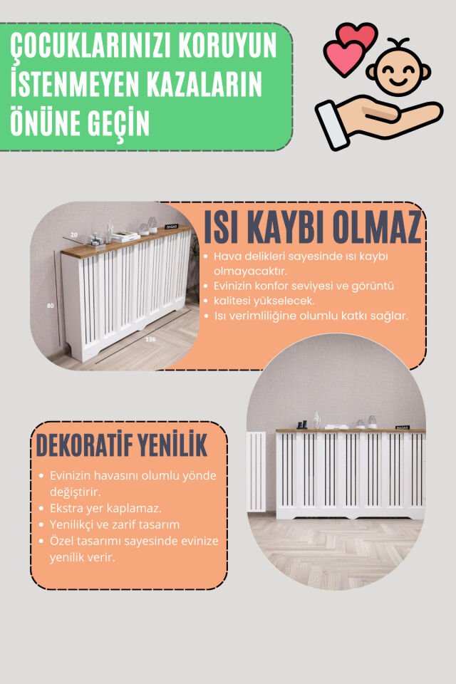 Bagax Petek Üstü Dekoratif Dresuar – Kalorifer Gizleme Antre Konsolu | Dar Alanlar İçin Modern ( iç 176 ) ( dış 180 cm ) D3