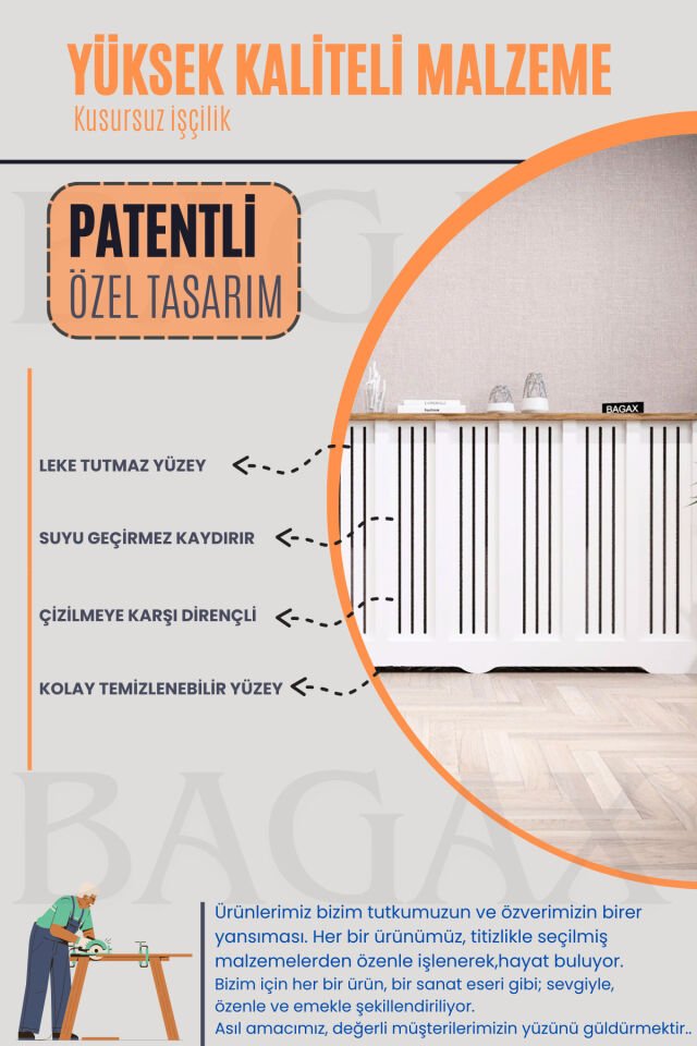 Bagax Petek Üstü Dekoratif Dresuar – Kalorifer Gizleme Antre Konsolu | Dar Alanlar İçin Modern ( iç 176 ) ( dış 180 cm ) D3