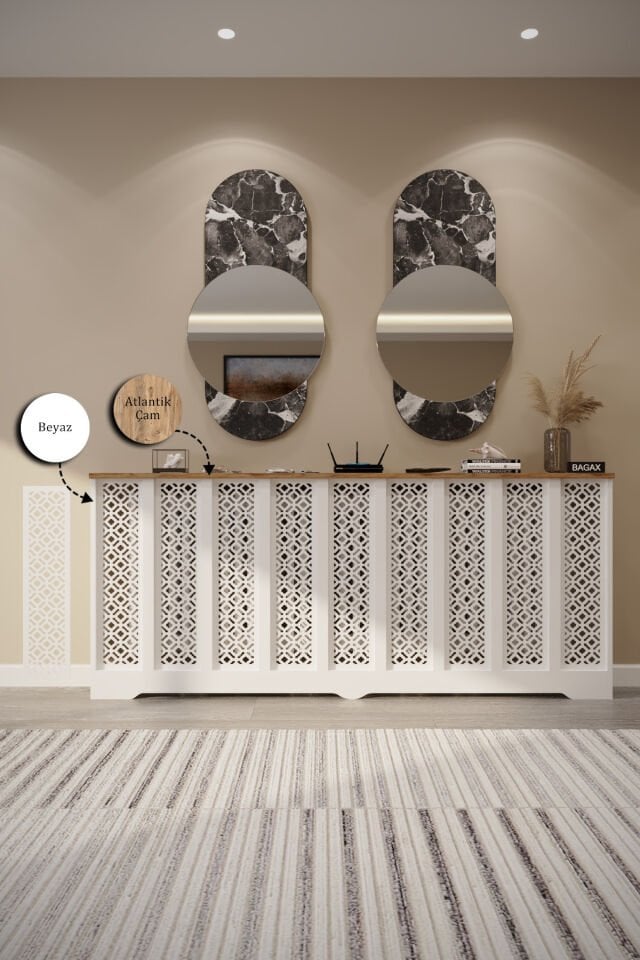 Bagax Petek Üstü Dekoratif Dresuar – Kalorifer Gizleme Antre Konsolu | Dar Alanlar İçin Modern ( iç 176 ) ( dış 180 cm ) D4