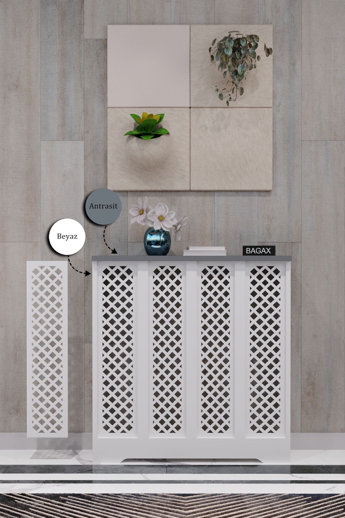 Bagax Perge Model, Beyaz Üstü Antrasit Renk,iç Ölçü 76 Cm Dış Ölçü 80 Cm Petek Kaplama, Dresuar