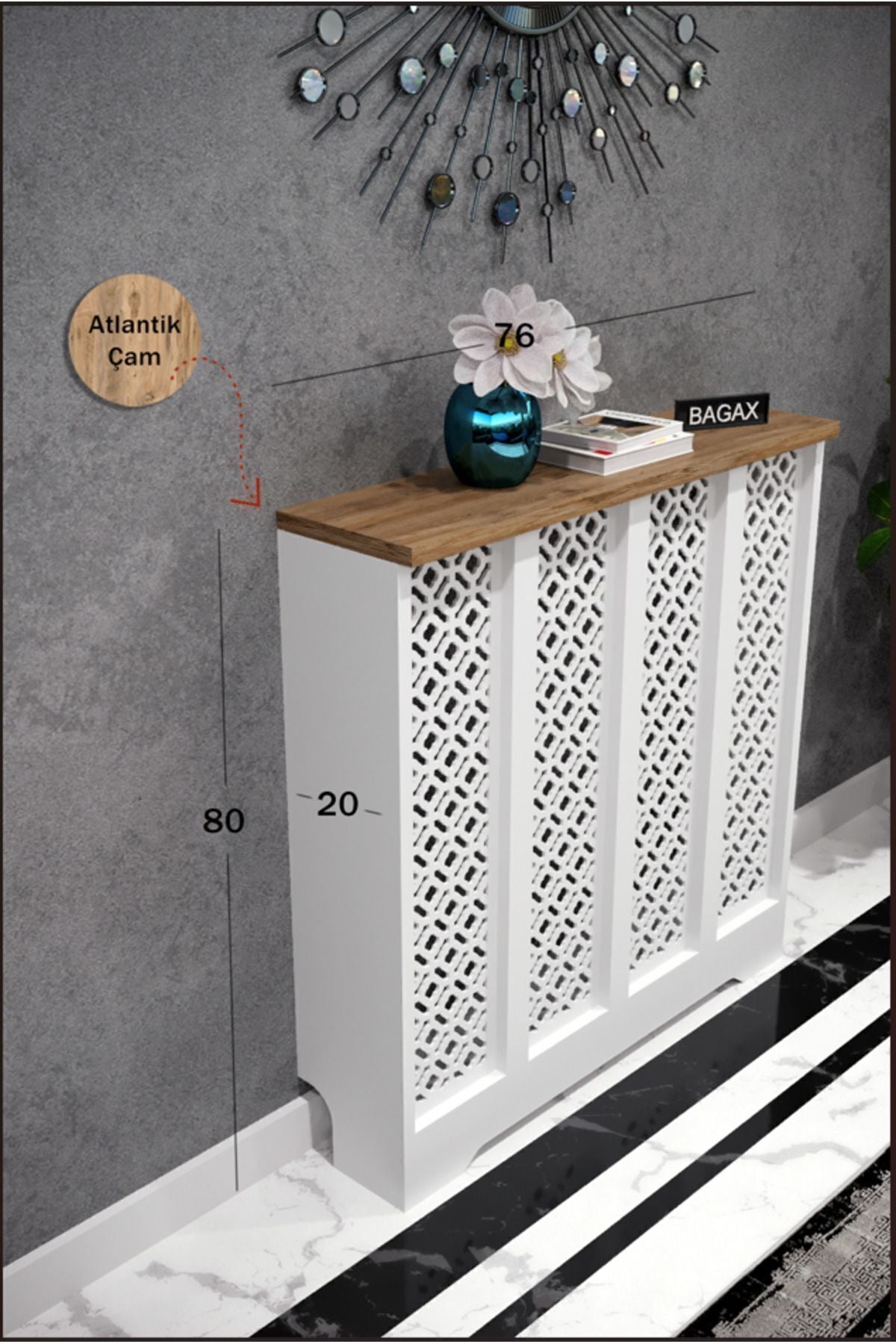 Bagax Pera Model,beyaz Üstü Çam Renk,iç Ölçü 76 Cm Dış Ölçü 80 Cm Petek Kaplama, Dresuar