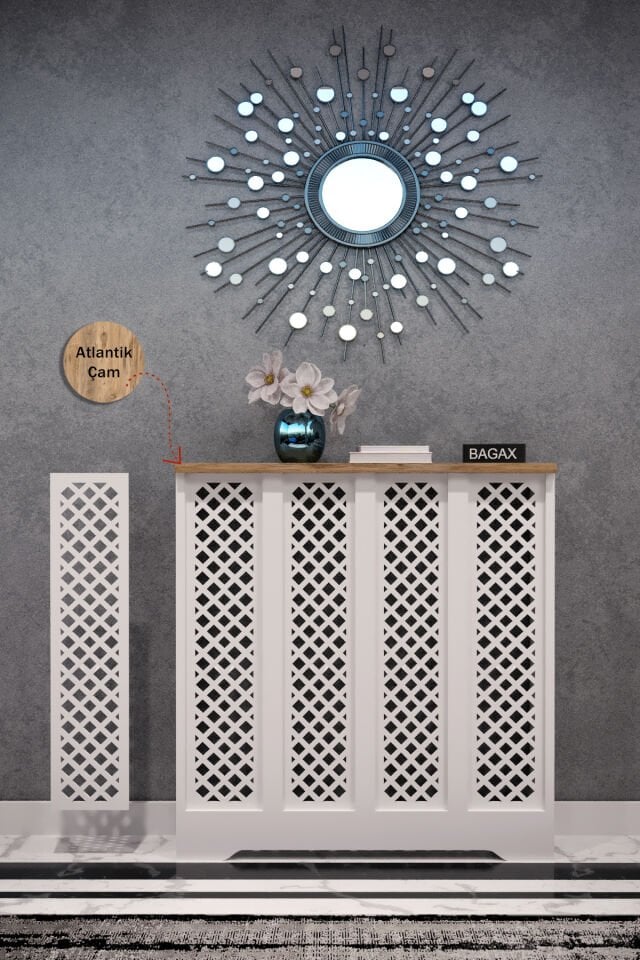 Bagax Petek Üstü Dekoratif Dresuar – Kalorifer Gizleme Antre Konsolu | Dar Alanlar İçin Modern ( iç 76 ) ( dış 80 cm ) D7