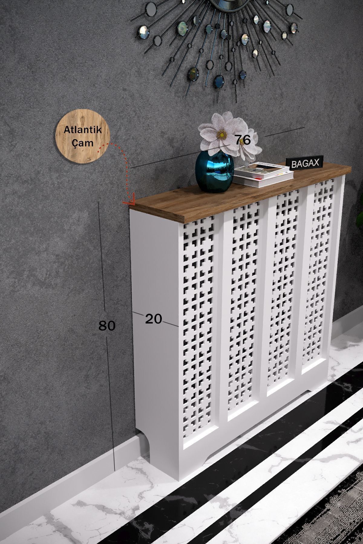 Bagax Truva Model,beyaz Üstü Çam Renk,iç Ölçü 76 Cm Dış Ölçü 80 Cm Petek Kaplama, Dresuar