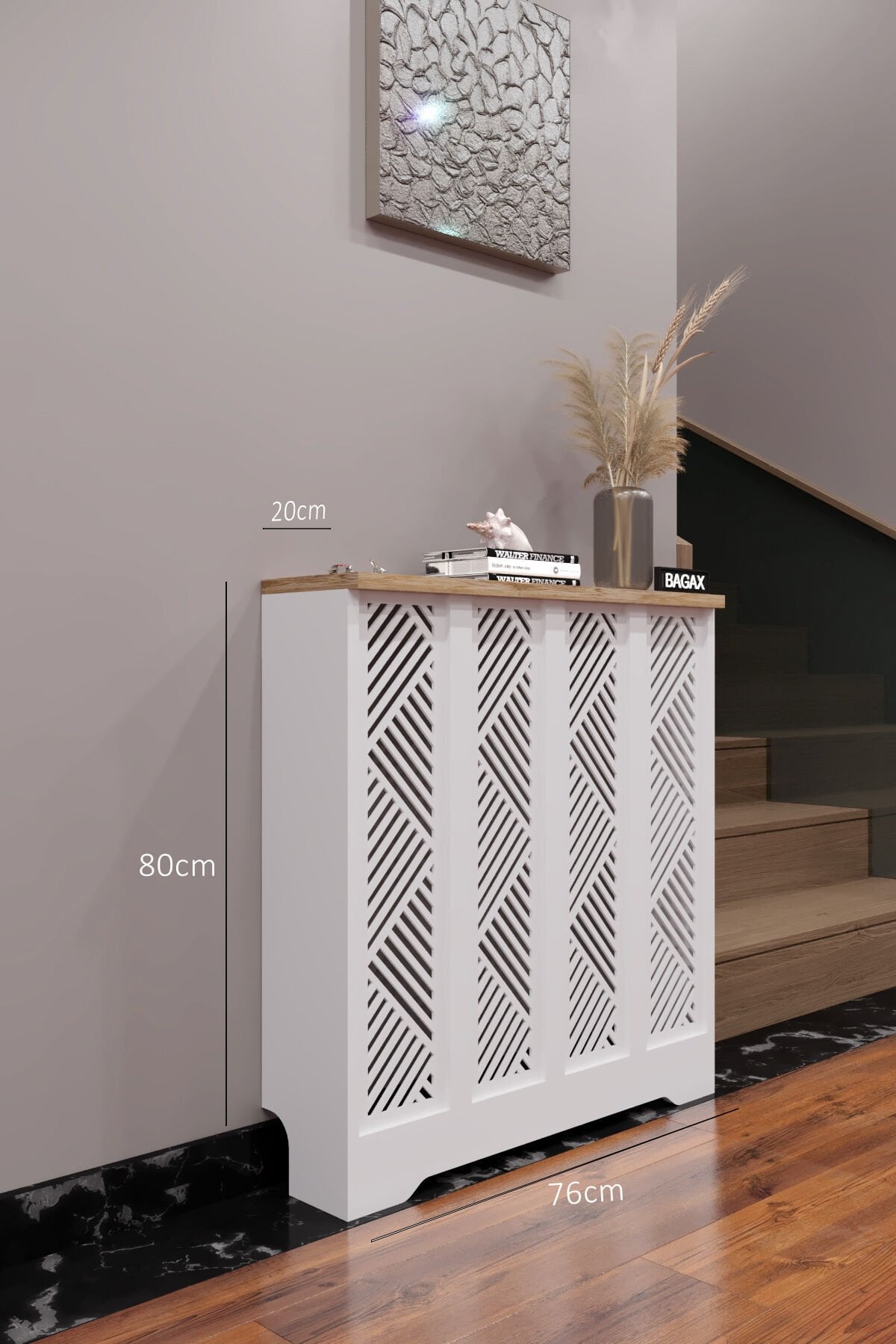 Bagax Petek Üstü Dekoratif Dresuar – Kalorifer Gizleme Antre Konsolu | Dar Alanlar İçin Modern ( iç 76 ) ( dış 80 cm ) D9