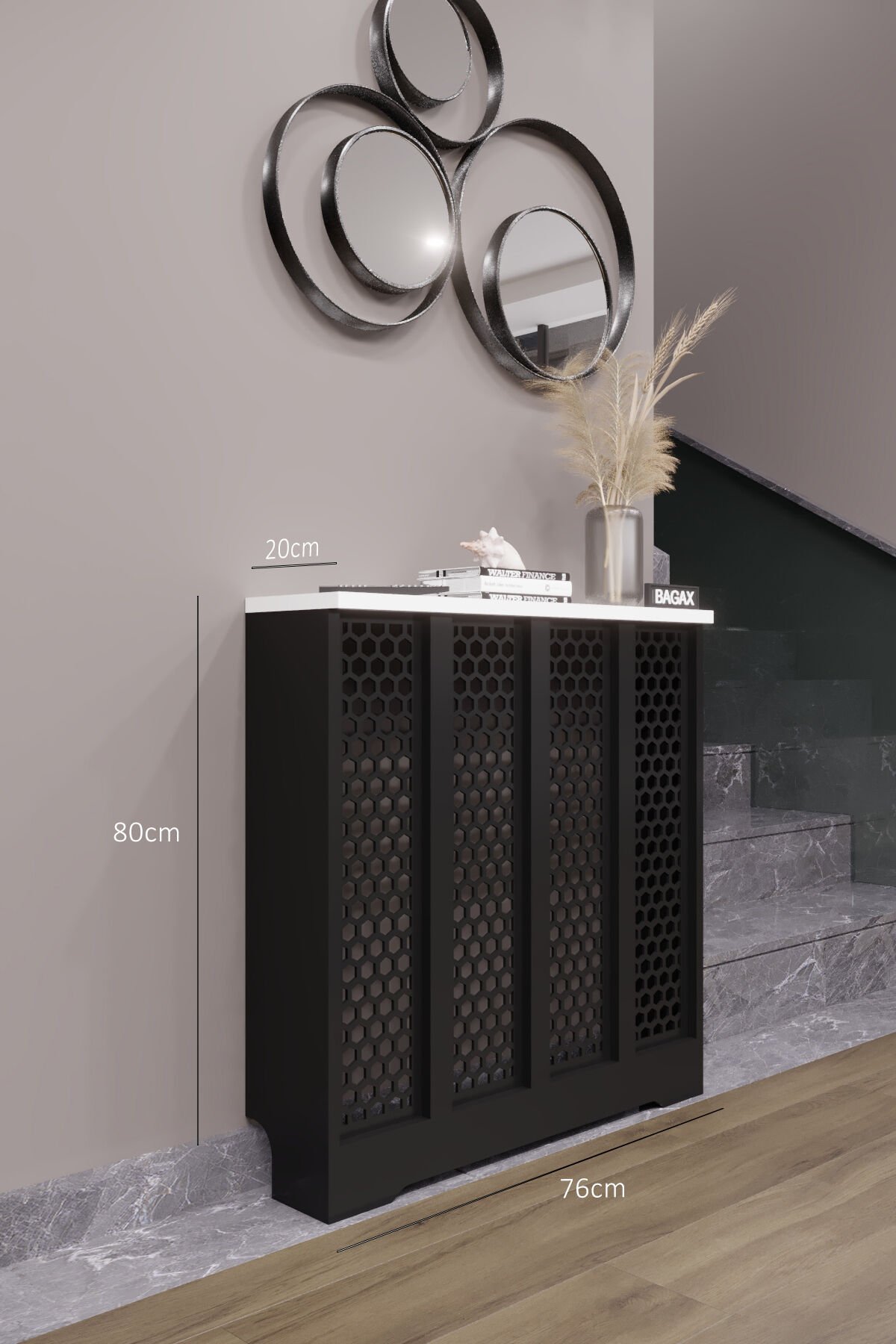 Bagax Bodrum Model, Siyah Üstü Beyaz Renk,iç Ölçü 76 Cm Dış Ölçü 80 Cm Petek Kaplama, Dresuar